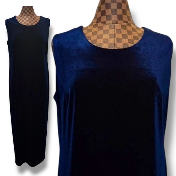 Y2K Blue Velvet Maxi Dress Sleeveless Size 16 R&M Richards Karen Kwong Goth Glam - Picture 1 of 10